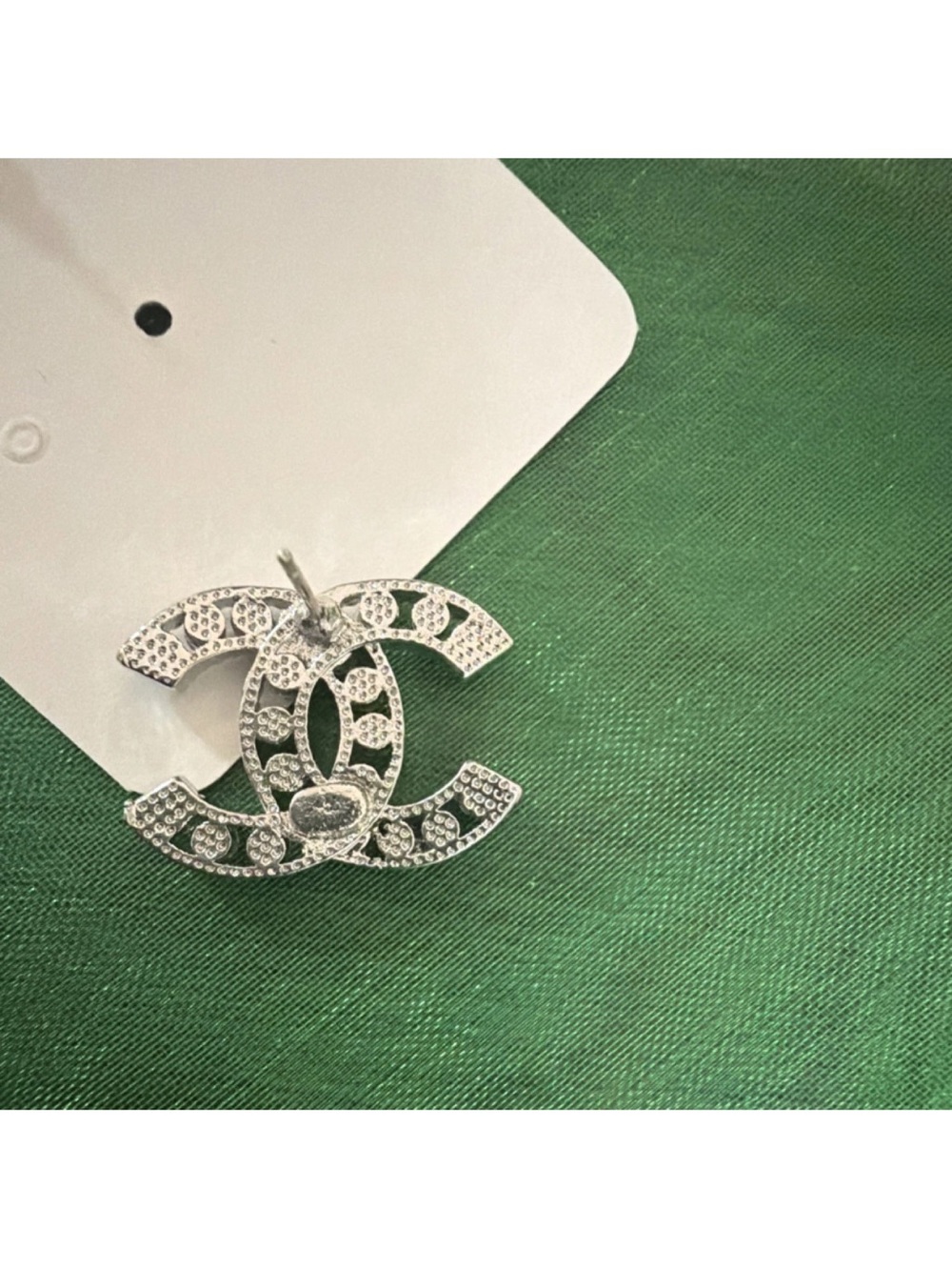 CHANEL Silver Crystal CC Logo Stud Earrings - Clear/Silver - Picture 2 of 6